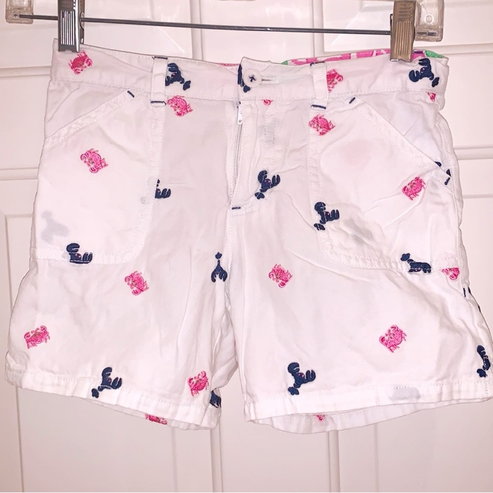 Lilly Pulitzer White Shorts Embroidered Navy Pink Crabs Lobsters Girls Size 10